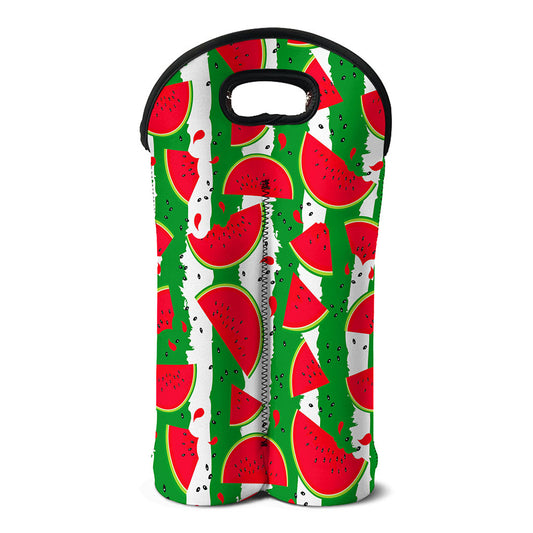 Green Stripes Watermelon Pattern Print Double Neoprene Wine Tote