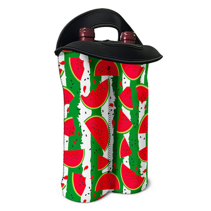 Green Stripes Watermelon Pattern Print Double Neoprene Wine Tote