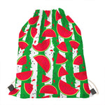 Green Stripes Watermelon Pattern Print Drawstring Bag