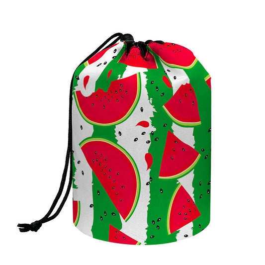Green Stripes Watermelon Pattern Print Drawstring Makeup Bag