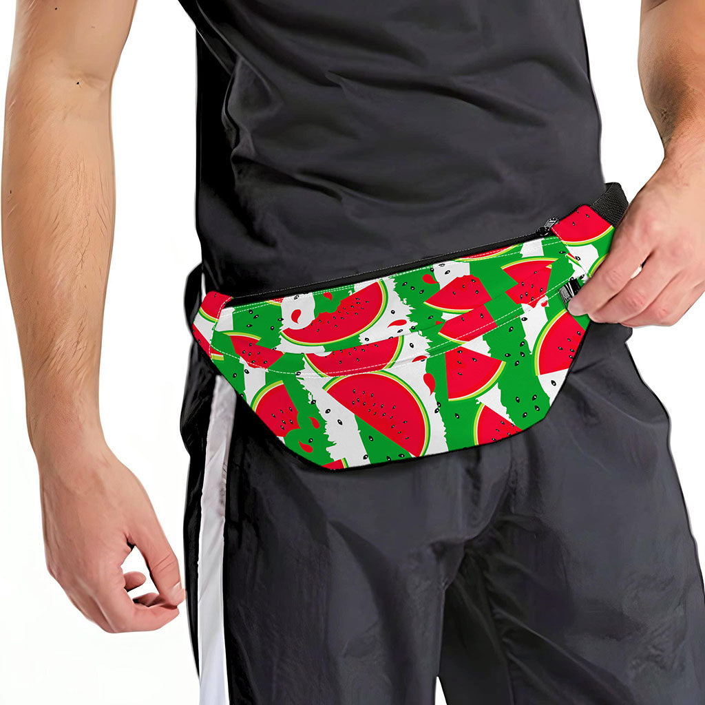 Green Stripes Watermelon Pattern Print Fanny Pack