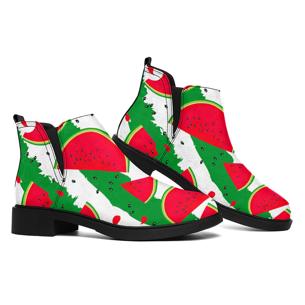 Green Stripes Watermelon Pattern Print Flat Ankle Boots