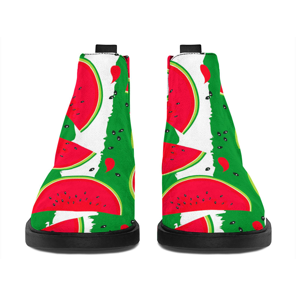 Green Stripes Watermelon Pattern Print Flat Ankle Boots