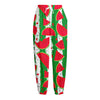 Green Stripes Watermelon Pattern Print Fleece Lined Knit Pants