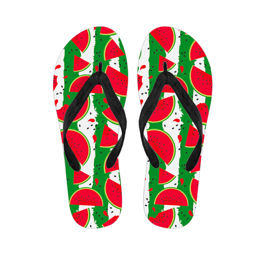 Green Stripes Watermelon Pattern Print Flip Flops