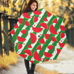 Green Stripes Watermelon Pattern Print Foldable Umbrella