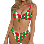 Green Stripes Watermelon Pattern Print Front Bow Tie Bikini
