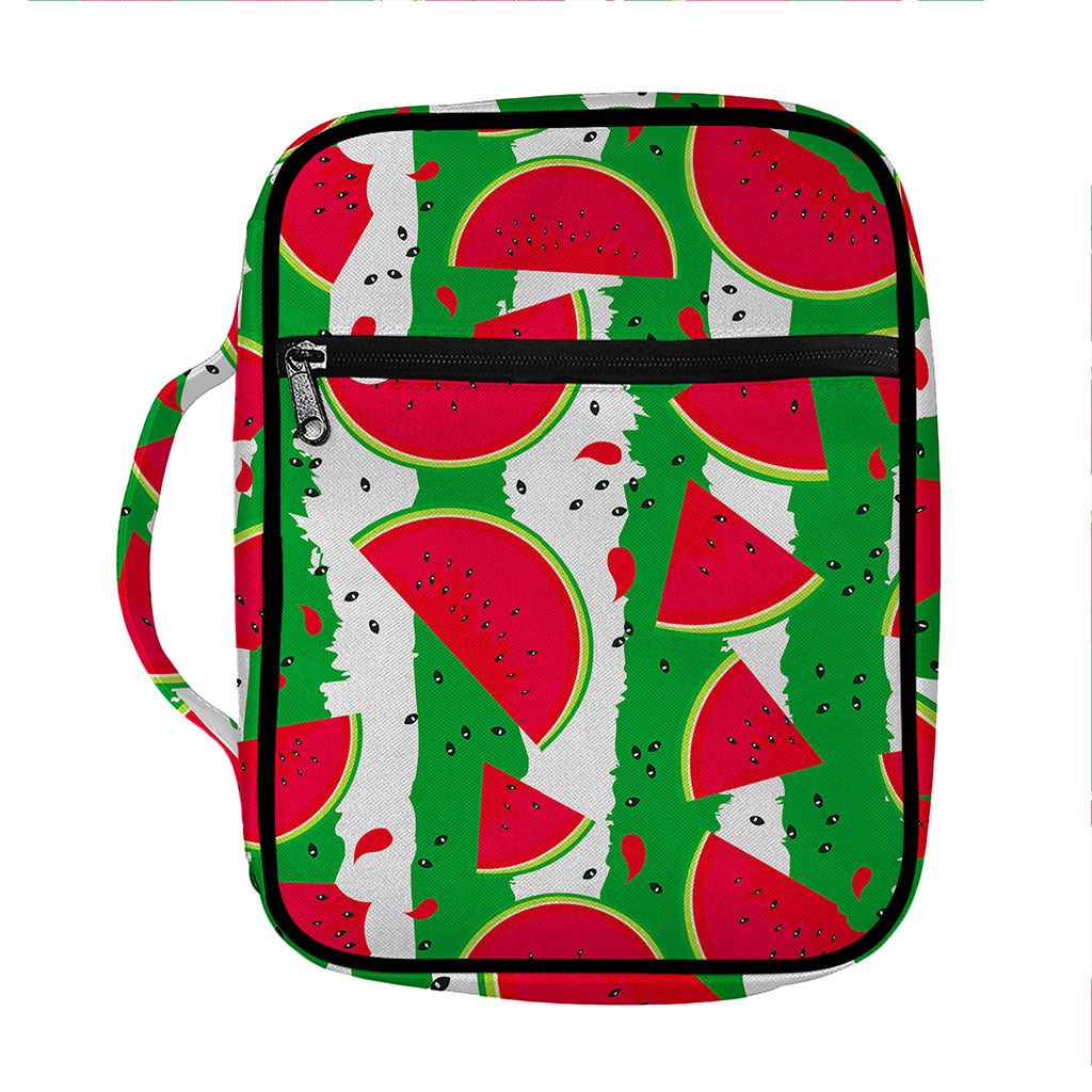 Green Stripes Watermelon Pattern Print Front Pocket Bible Bag