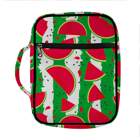 Green Stripes Watermelon Pattern Print Front Pocket Bible Bag