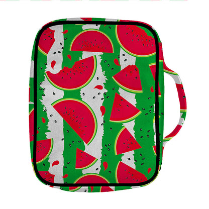 Green Stripes Watermelon Pattern Print Front Pocket Bible Bag