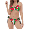 Green Stripes Watermelon Pattern Print Halter Scoop Tie Side Bikini