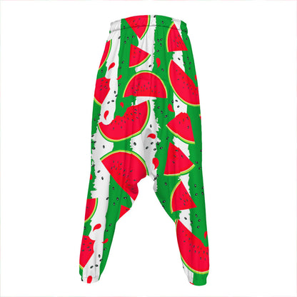 Green Stripes Watermelon Pattern Print Hammer Pants