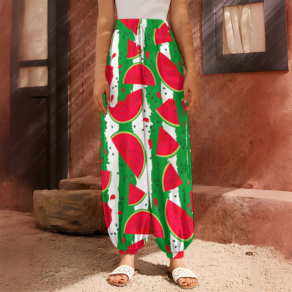 Green Stripes Watermelon Pattern Print Harem Pants