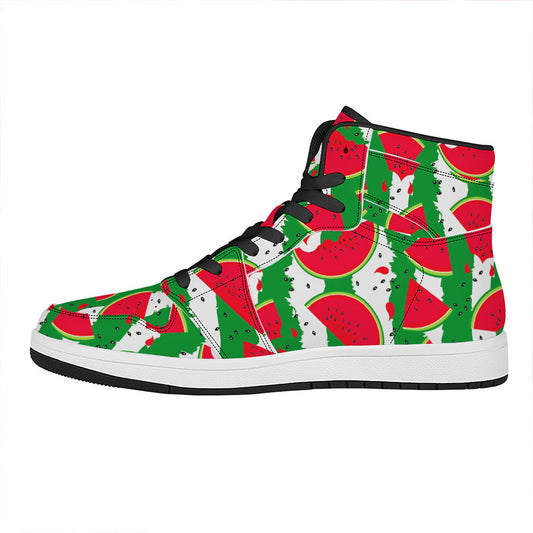 Green Stripes Watermelon Pattern Print High Top Leather Sneakers