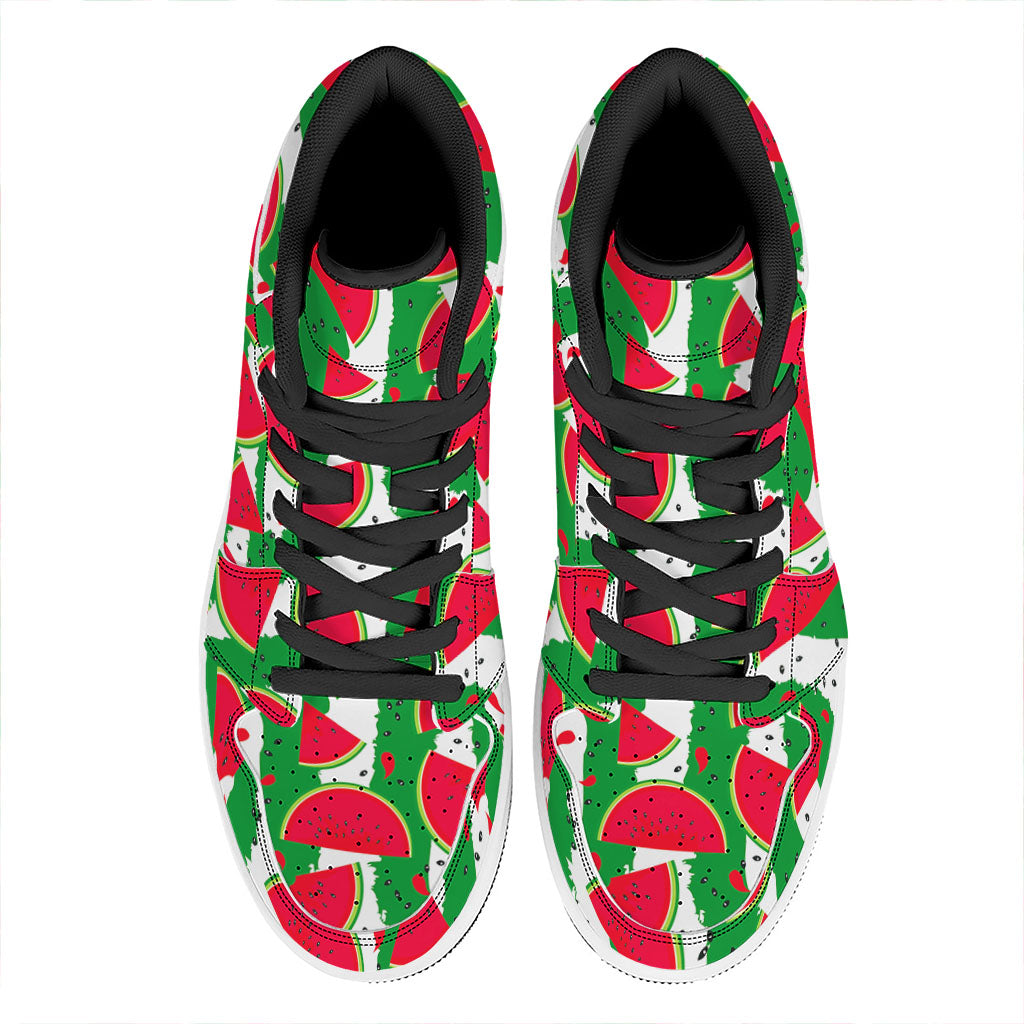 Green Stripes Watermelon Pattern Print High Top Leather Sneakers