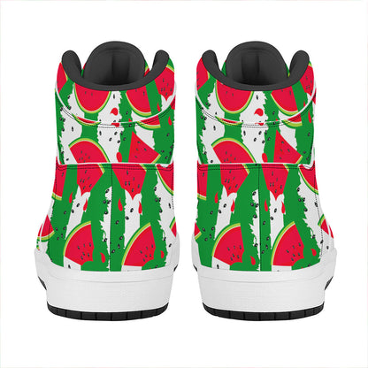 Green Stripes Watermelon Pattern Print High Top Leather Sneakers