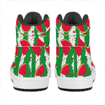 Green Stripes Watermelon Pattern Print High Top Leather Sneakers