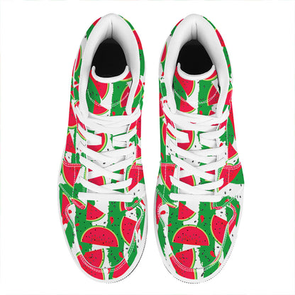 Green Stripes Watermelon Pattern Print High Top Leather Sneakers