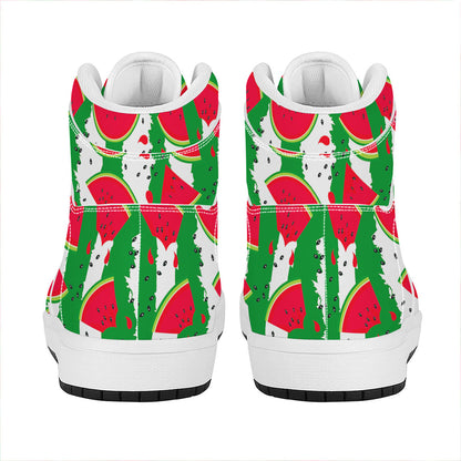 Green Stripes Watermelon Pattern Print High Top Leather Sneakers