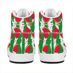 Green Stripes Watermelon Pattern Print High Top Leather Sneakers
