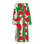 Green Stripes Watermelon Pattern Print Hooded Bathrobe