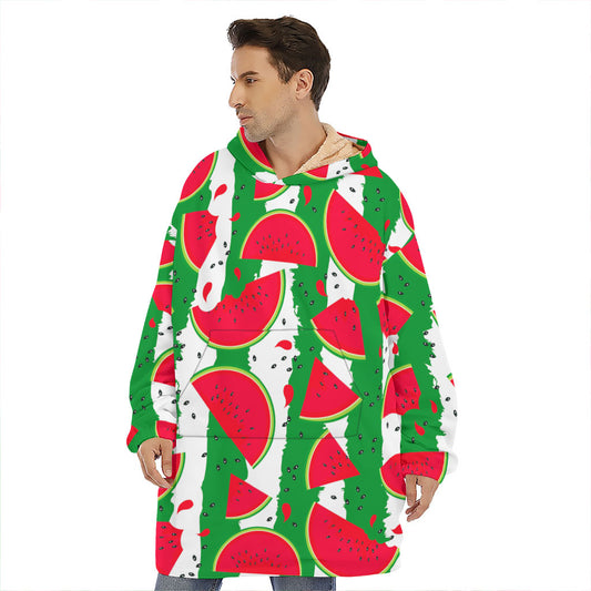 Green Stripes Watermelon Pattern Print Hoodie Blanket