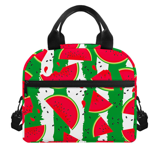 Green Stripes Watermelon Pattern Print Insulated Lunch Bag