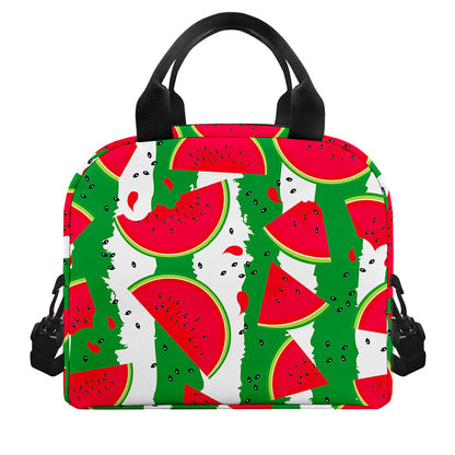 Green Stripes Watermelon Pattern Print Insulated Lunch Bag