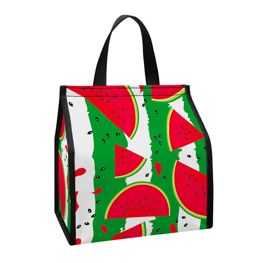 Green Stripes Watermelon Pattern Print Insulated Lunch Tote