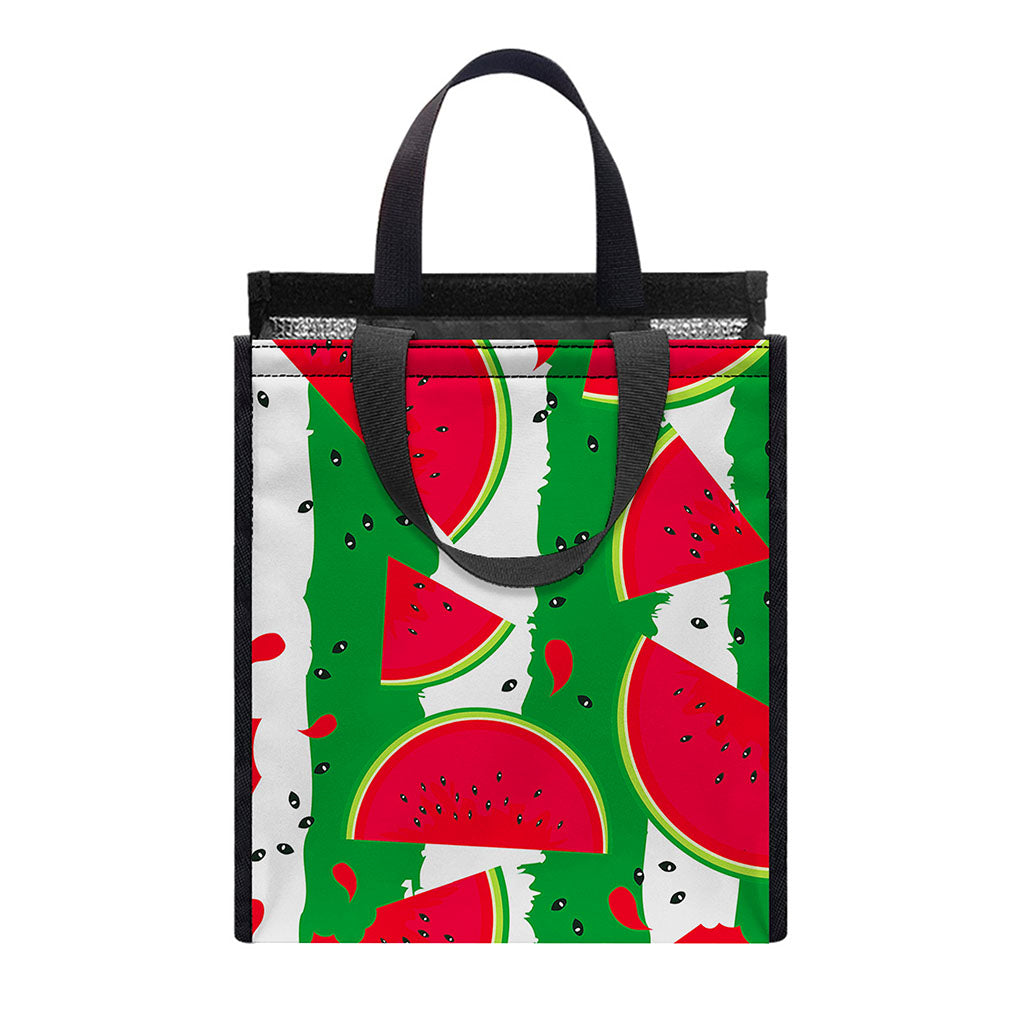 Green Stripes Watermelon Pattern Print Insulated Lunch Tote