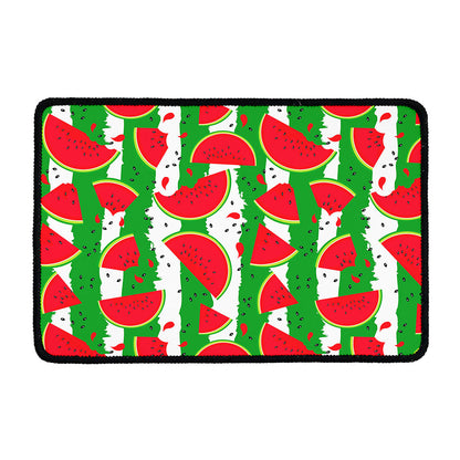 Green Stripes Watermelon Pattern Print Kitchen Mat