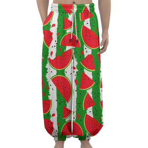 Green Stripes Watermelon Pattern Print Lantern Pants