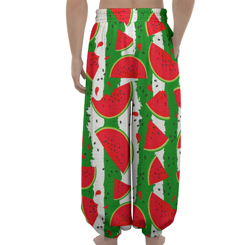 Green Stripes Watermelon Pattern Print Lantern Pants