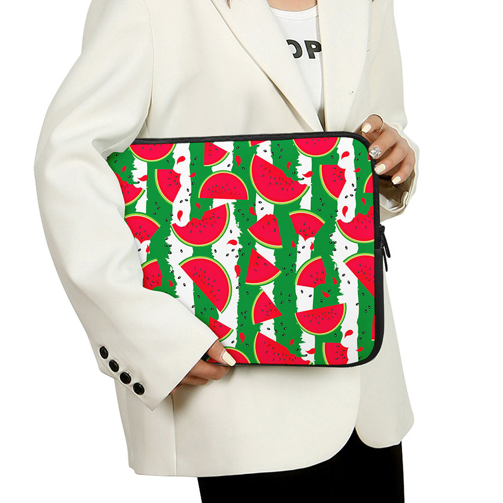 Green Stripes Watermelon Pattern Print Laptop Sleeve
