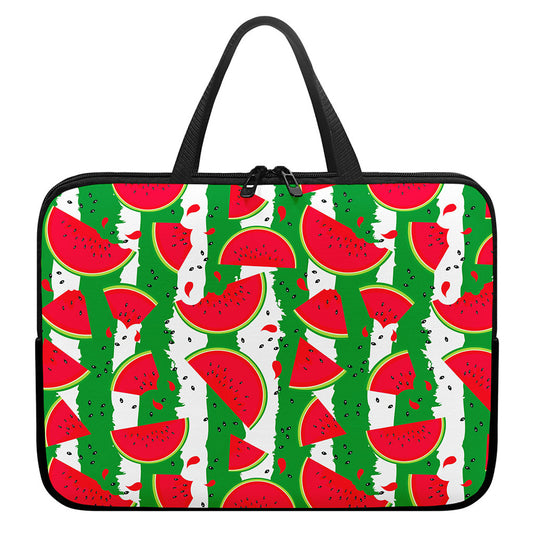 Green Stripes Watermelon Pattern Print Laptop Sleeve With Handle