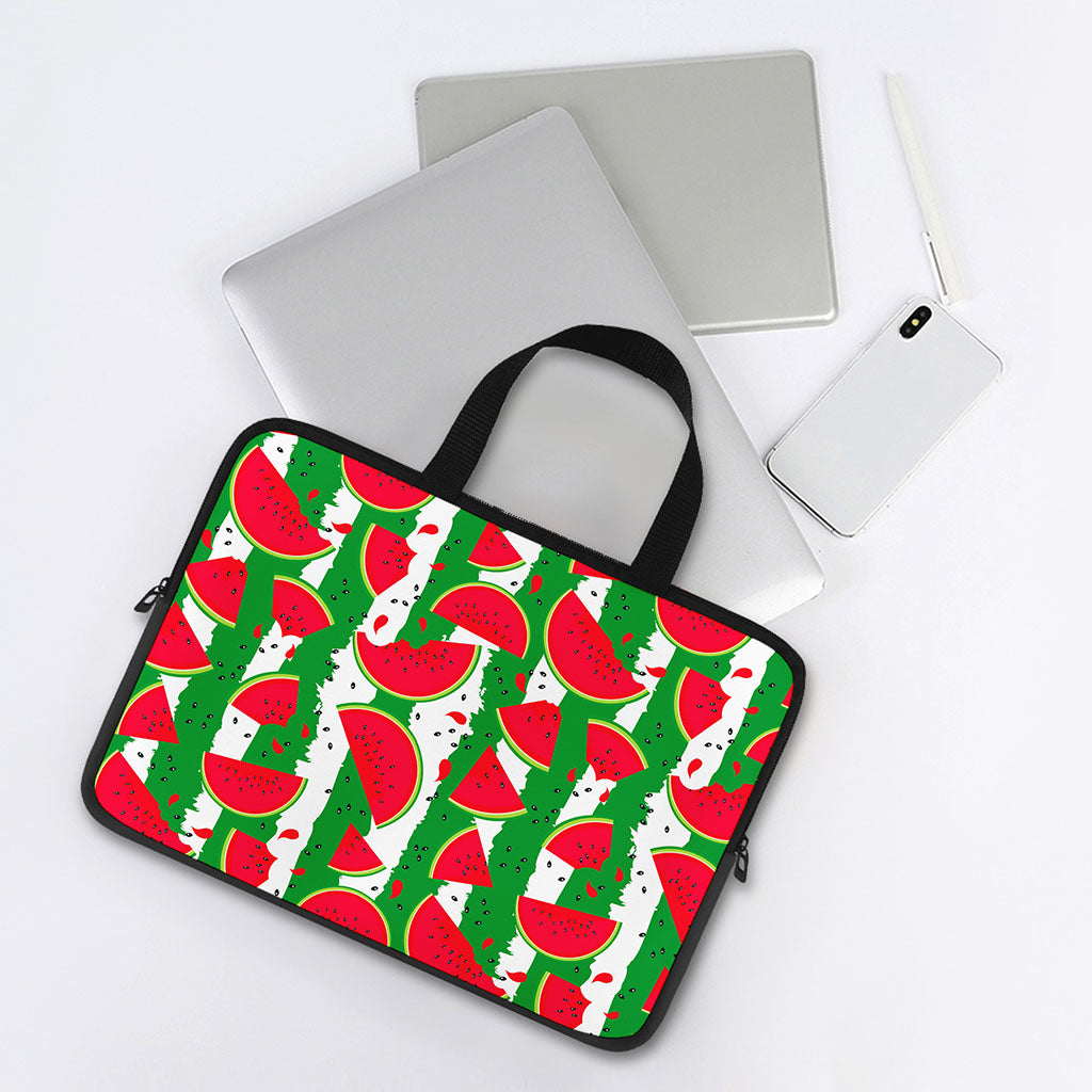 Green Stripes Watermelon Pattern Print Laptop Sleeve With Handle