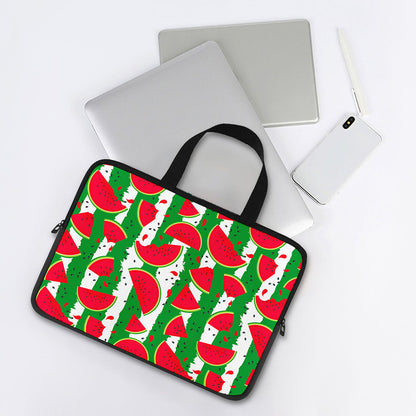 Green Stripes Watermelon Pattern Print Laptop Sleeve With Handle