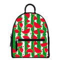 Green Stripes Watermelon Pattern Print Leather Backpack