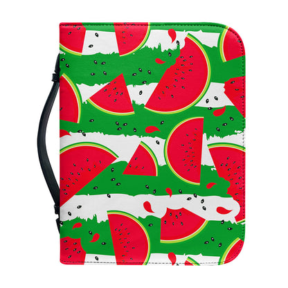 Green Stripes Watermelon Pattern Print Leather Bible Cover