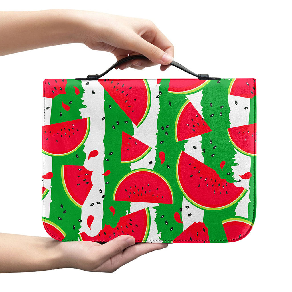 Green Stripes Watermelon Pattern Print Leather Bible Cover