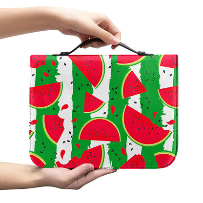 Green Stripes Watermelon Pattern Print Leather Bible Cover
