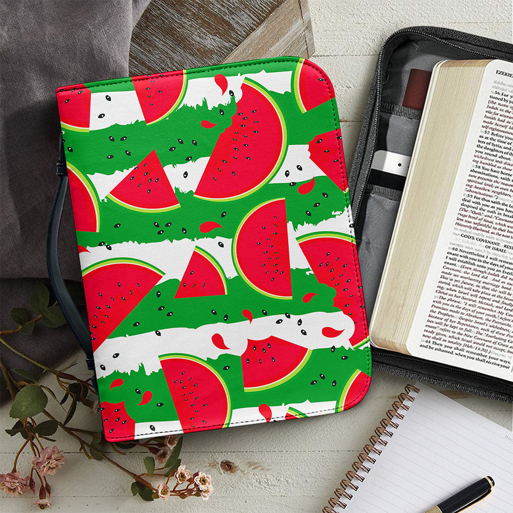 Green Stripes Watermelon Pattern Print Leather Bible Cover
