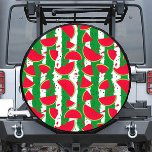 Green Stripes Watermelon Pattern Print Leather Spare Tire Cover