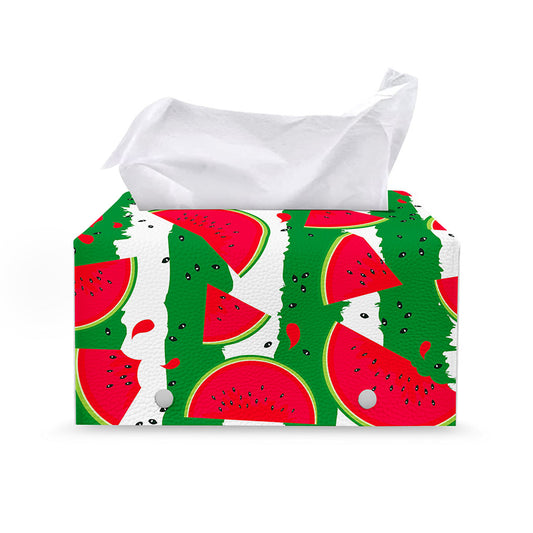 Green Stripes Watermelon Pattern Print Leather Tissue Box Cover