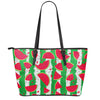 Green Stripes Watermelon Pattern Print Leather Tote Bag