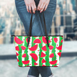 Green Stripes Watermelon Pattern Print Leather Tote Bag