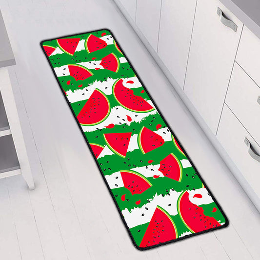Green Stripes Watermelon Pattern Print Long Kitchen Mat
