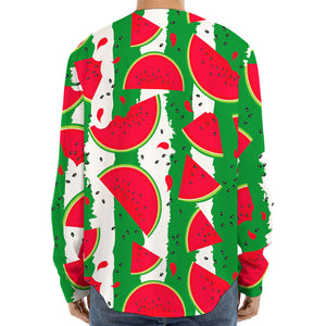 Green Stripes Watermelon Pattern Print Long Sleeve Baseball Jersey