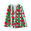 Green Stripes Watermelon Pattern Print Long Sleeve Short Coat