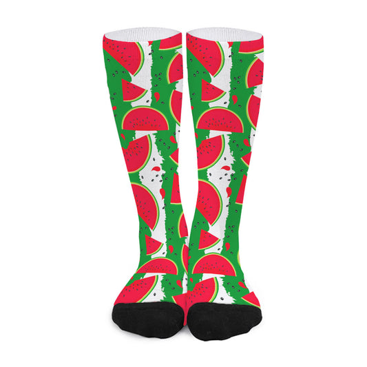 Green Stripes Watermelon Pattern Print Long Socks